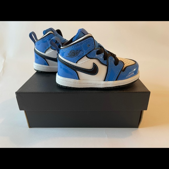 Jordan 1 Retro Mid SE (TD) 5C. Signal Blue, white - Picture 2 of 5
